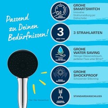 Naque Start 110 El Duşu, 3 Akışlı (Masaj, Yağmur & Jet), Smartswitch, 110MM Yuvarlak Duş Başlığı, Silikon Halka, Kireç Önleyici Sistem, Krom, 26031001