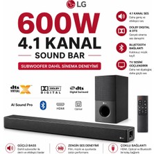 Lg 600 W Ultra Ses Güçlü 4.1 Kanal Dolby Digital ve Dts Destekli Akıllı Bluetooth Soundbar Televizyon Ses Sistemi