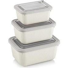 Naque Dikdörtgen Saklama Kabı Seti, Bpa Içermez, 3 Parça, 600-1100-1800 ml (Krem)