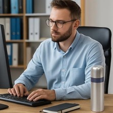 Naque 500 ml Gümüş - Mavi - Pembe Paslanmaz Çelik Termos – Çift Katmanlı Vakumlu, 24 Cm, Isı Yalıtımlı Sızdırmaz Seyahat ve Ofis Matara (Gümüş)