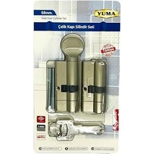 Naque | Ortak Anahtarlı Bilyalı Tuzaklı 2'li Set Kilit Göbeği, Mandallı - Mandalsız Set, Çelik Kapı Göbeği (68 Mm, Nikel)