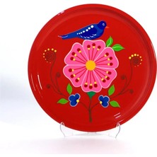 Dedemin Emayeleri Tepsi Kırmızı Kuşlu (26 Cm)