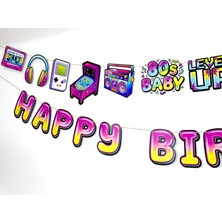 Fluparty Back to 80's - Neon Retro 80'ler Temalı “Happy Birthday” Yazı Banner