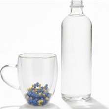 Naque Çift Cidarlı Cam Kupa Seti | Isı Yalıtımlı Kulplu Borosilikat Kupa | Soğuk & Içecek Termal Kupa | Espresso Çay Bardağı Seti-- (Sarı Lacivert, Büyük 350 Ml,)