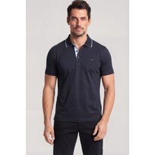 Paul & Shark Erkek Normal Kesim Metalik Logo Detaylı Pamuklu Kısa Kollu Lacivert Polo Yaka T-Shirt 26411232SM-013