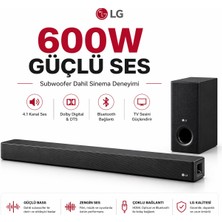 Lg 4.1 Kanal Yapısına Sahip 600 W Ev Sineması Soundbar ve Harici Subwoofer Sistemi Optik ve HDMI Arc Uyumlu Gelişmiş Ses Cihazı