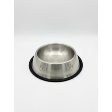 Hakdem Pet Paslanmaz Çelik Pati Desenli Kedi Köpek Mama ve Su Kabı - Kaymaz Tabanlı, 22 cm