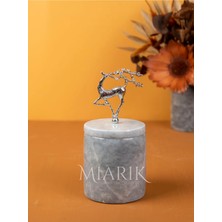 Özgürce Gri Mermer Dekoratif Pamukluk, Gümüş Uçan Geyik Detaylı