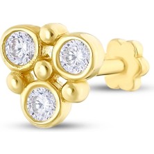 Ethem Gold 14 Ayar 3 Taşlı Tasarım Tragus Piercing