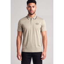 EA7 Erkek Vücut Sıcaklığını Sabit Tutan Kumaş Dar Kalıp Logo Desenli Kısa Kollu Bej Polo Yaka T-Shirt 7M001288 AF13520-U6167