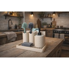 Mays 3D Studio Mutfak Evye Düzenleyici Set | Sıvı Sabunluk & Süngerlik & Fırça Tutucu | Tezgah Üstü Organizer