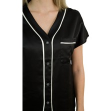 Icon Silk Siyah Beyaz Biye Detaylı - 'Sleep & Glow' Saf Ipek Pijama Takımı