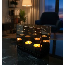 Glow Design Ahşap Tabanlı Mumluk - Iki Mumlu Sonsuzluk Aynalı Mumluk - Hediye Mum Gönderilmektedir.