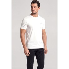 Paul & Shark Erkek Dokuma Kumaş Düz Bisiklet Yaka Beyaz T-Shirt 25411026SM-108