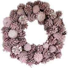 Özgürce Pembe Çelenk, 35CM Doğal Dekoratif Kapı Süsü, Şık ve Zarif Tasarım