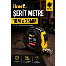 Ikon Tools Şerit Metre 10M x 25MM Profesyonel Ölçü Metresi Dayanıklı Gövde Kilitli Mekanizma Hassas Ölçüm