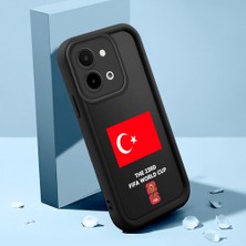 HONTINGA Vivo Y28 ile Uyumlu Kılıfı Düşüme Önleyici Basitlik Anti Düşme Kamera Korumali Şirin Kedi 2026 Fifa Dünya Kupası Siyah Desen Yumuşak Silikon Telefon Kılıfı Kadın ve Erkek Için Uygundur K2-0559