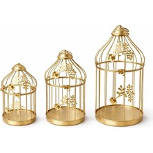 Senka Dekoratif Gold Metal 3'lü Kafes Mumluk Seti