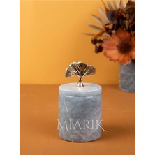 Özgürce Gri Mermer Dekoratif Pamukluk, Gümüş Ginko Detaylı Tasarım