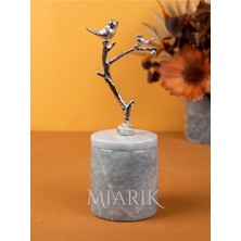 Özgürce Gri Mermer Dekoratif Pamukluk, Gümüş Dal Detaylı, Şık ve Zarif Tasarım