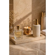 Marbello Traverten Dekoratif Tepsi 30X12 cm Bej Mermer Banyo Kahve Köşesi Mum Tütsü Standı