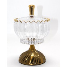 Senka Metal Ayaklı Kristal Cam Şekerlik Gold Detaylı Sunumluk ALK4871