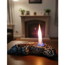 Glow Design Masa Üstü Beton Kütük Şeklinde Ateş Çukuru Bacasız Şömine Lav Taşları ile Dekoratif Masa Üstü Şömine
