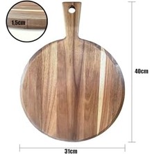 Naque Akasya Saplı Yuvarlak Sunum ve Kesme Tahtası - Akasya Peynir Sunum Tahtası 40 * 31 * 1.5cm