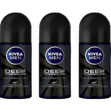 Nivea Men 50 ml x 3 Deep Dimension Roll-On Deodorant Erkek İçin Aktif Karbonlu Koruma