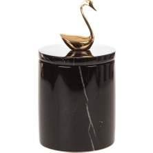 Özgürce Siyah Mermer Dekoratif Pamukluk ve Gold Kuğu Detayı