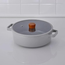 Naque Cam Kapaklı Alüminyum Gri Döküm Sığ Tencere 30 cm D-NEOG230L