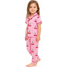 Dinamik çocuk Kız Çocuk/bebek Kiraz Desenli Pijama Takımı 2'li Yazlık Kısa Kollu 6-24AYLIK 3-6yaş