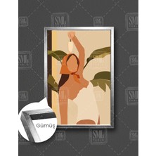 SML Tablo Dondurma Yiyen Beyaz Mayolu Kız  Dikey Çerçeveli Kanvas Tablo