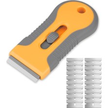 Naque Jilet Kazıyıcı, 10 Parça Paslanmaz Çelik Bıçaklı Cam Ocak Kazıyıcı, Çıkartma Etiket Yapıştırıcı ve Boya Temizleme Için Çok Amaçlı Temizlik Aleti (Mavi) (Turuncu)