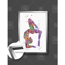 SML Tablo Yoga Yapan Rengarenk Kadın Silüeti Dikey Çerçeveli Kanvas Tablo