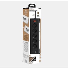 Naque Akım Korumalı Priz, 5 Girişli, 2x USB + 2x Type-C Çıkışlı, LED Işıklı, 2 Metre Kablo, Masaüstü Kullanım (Siyah)