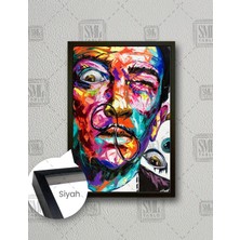 SML Tablo Ünlü Sürrealist Ressam Salvador Dali Renkli Yağlı Boya Portresi Dikey Çerçeveli Kanvas Tablo