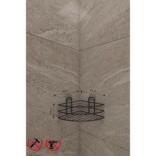 Naque Banyo Ömür Boyu Paslanmaz Yapışkanlı Banyo Rafı Düzenleyıcı Mat Siyah Köşelik Şampuanlık EK01.S