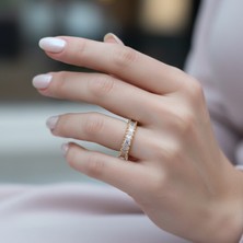 Valmont Accessories Ayarlanabilir Baget Kristal Taşlı Altın Sarısı Zarif Yüzük Işıltılı Kadın Yüzük