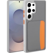 Naque - Galaxy S25 Ultra ile Uyumlu Kılıf Kamera Koruma Kartlıklı Cüzdanlı Renkli Tuşlu Deri Tasarımlı Silikon - Gri