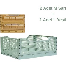 Samelia Katlanabilir Taşıma Saklama Kasası ,istiflenebilir Düzenleyici 1 Adet Yeşil 30X40 2 Adet Sarı