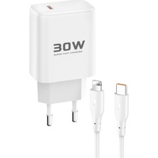 Joko JK89 30W Type-C Çıkışlı Ekstra DC66 1m Type-C To Lightning Kablolu Pd Şarj Cihazı - Beyaz