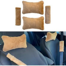 Peluş Ortopedik Araba Seyahat Boyun Yastığı Emniyet Kemer Pedi Seti Kahverengi