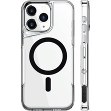 Naque 16 Pro Ile Uyumlu Mag Safe Özellikli Ultra Kristal Kenarları Yumuşak Arkası Sert Tam Koruyuculu Silikon Kılıf (Şeffaf/siyah, 6.3 Inç)