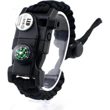 Senka Pusula Fenerli Yüksek Desibel Düdüklü Hayatta Kalma Kamp Bilekliği - Si̇yah