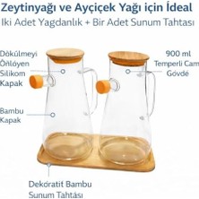 Naque Cam Yağlık Şişe Seti Ahşap Kapaklı, Damlatmaz Akıtma Uçlu Cam Sirkelik ve Zeytinyağı Şişesi, Ölçü Işaretli Mutfak Yağ Dispenseri, Salata Sosu Dökme Sürahisi, Sızdırmaz Kapaklı