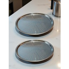 Naque Paslanmaz Çelik Delikli Pizza Fırın Tepsisi Lahmacun Fırın Tepsisi 2'li Set 28 32 cm