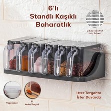 Naque Porsima 1182 6 Lı Standlı Kendinden Yapışkanlı Kapaklı Kaşıklı Baharatlık Takımı - Baharatlık - Antrasit