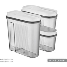 Naque Vip Ahmet Luks Erzak Saklama Kabı, Şeffaf Füme 3 'lü Set (4 Lt+2 Lt+2 Lt)