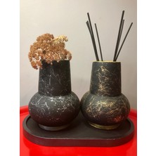 Glow Design Ev Dekor Dekoratif Gold-Gümüş Detay Vazo Sunumluk Tepsi 3lü Set